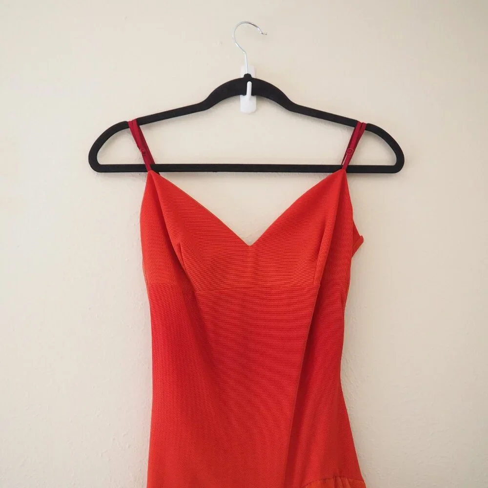 NWT Vintage Ema Savahl Orange Spaghetti Strap Mesh Tiered Ruffle Asymmetrical - Picture 2 of 7